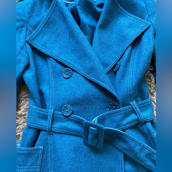 Susana Monaco lambs wool blue trench coat belted - Picture 3 of 5